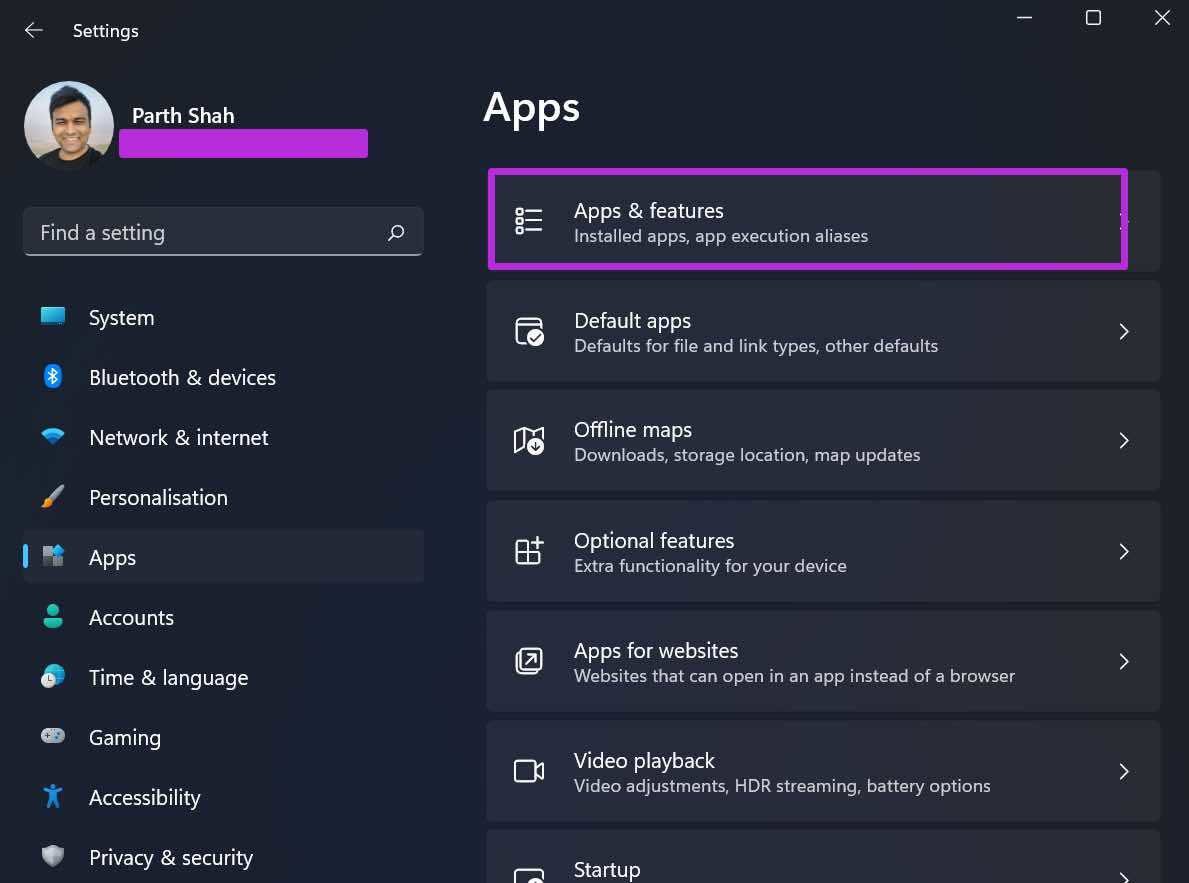Open apps and features