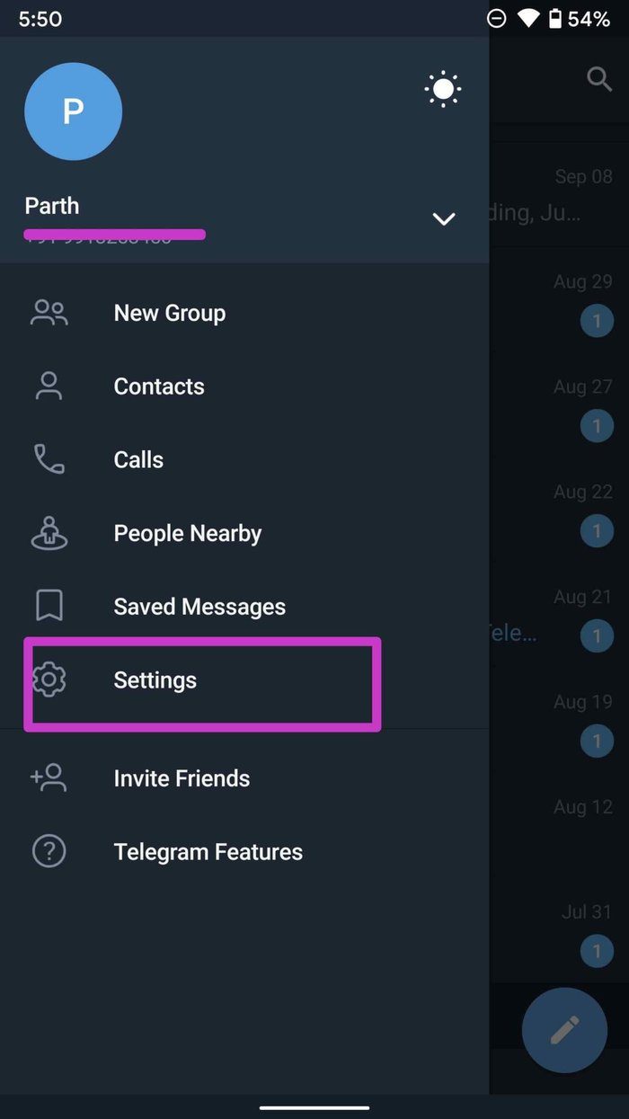 Open telegram settings