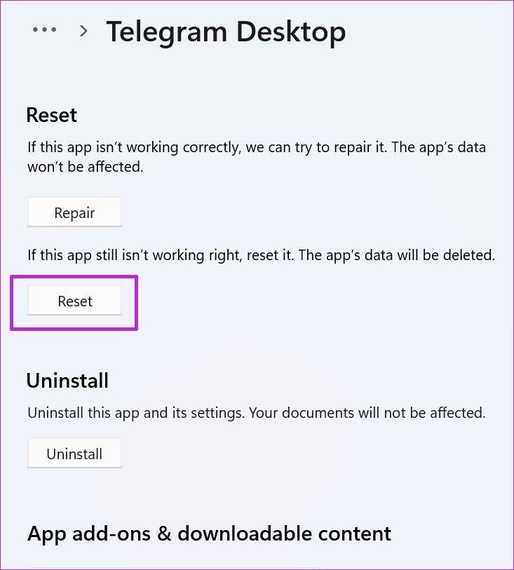 Reset telegram