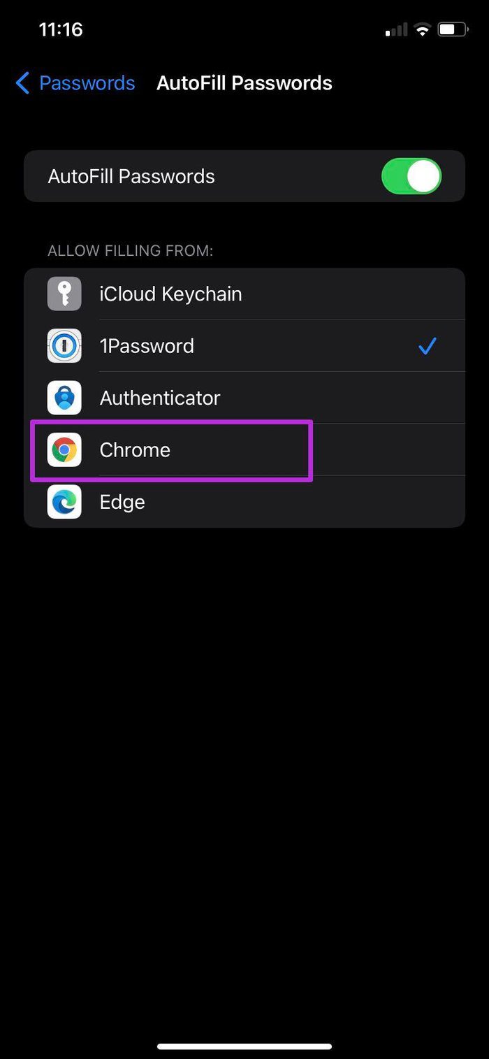 Select chrome as default password manager