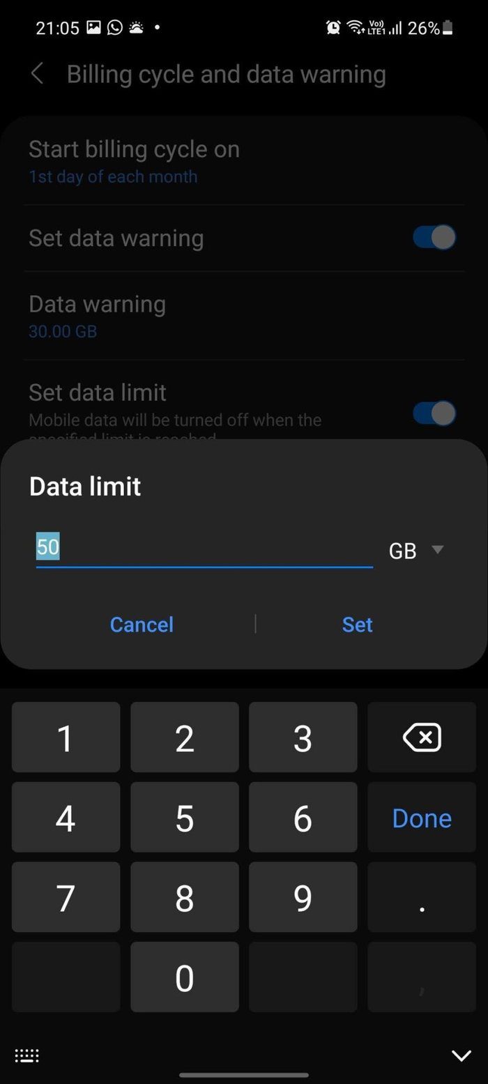 Set data limit