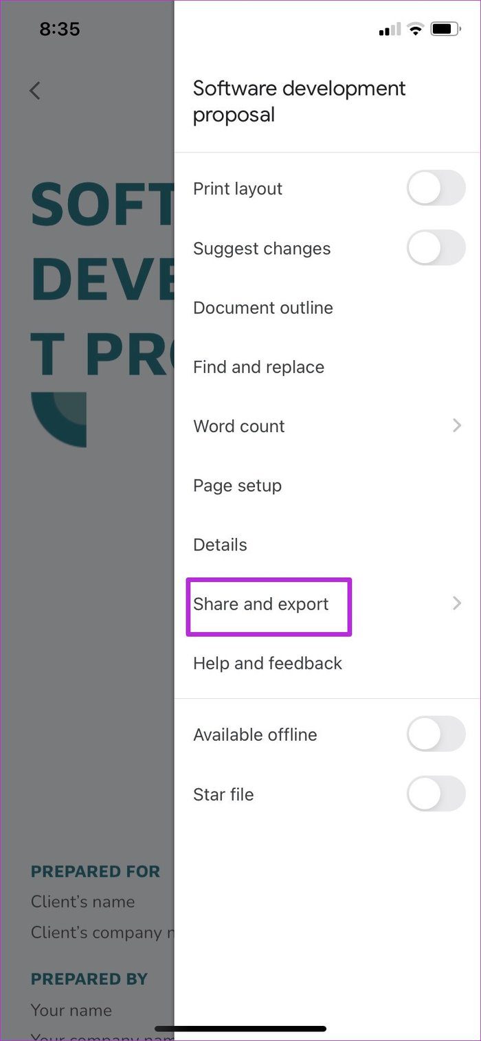 Share and export docs file on i Phone