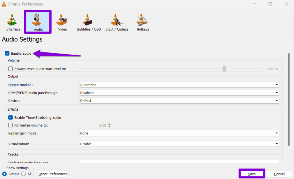 2 Enable Audio in VLC