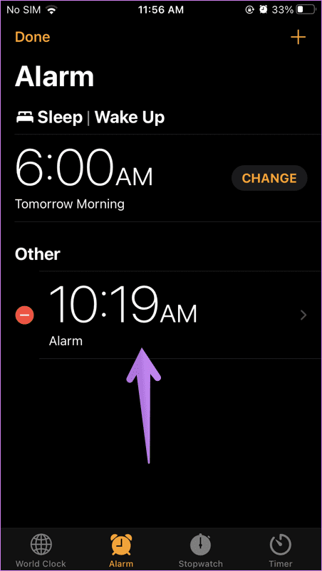 select existing alarm