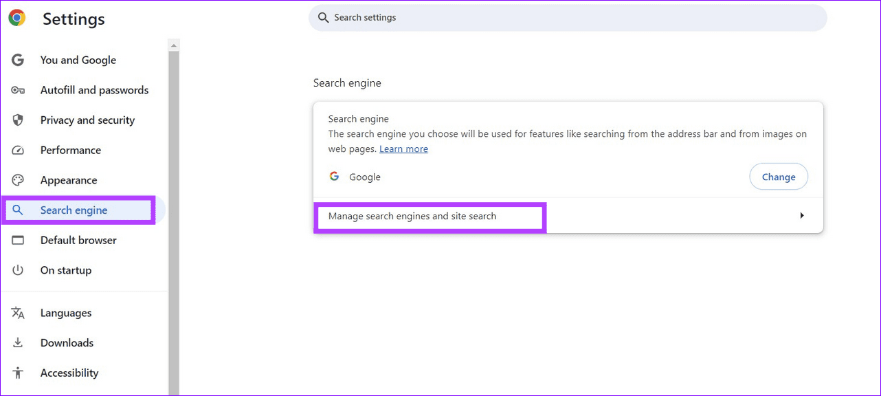 2 manage search engine on chrome