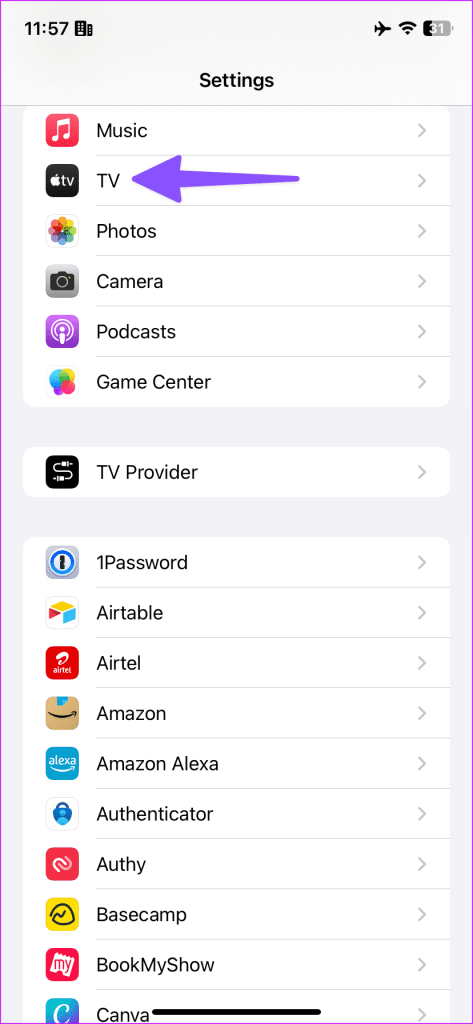 2 select Tv under iPhone settings