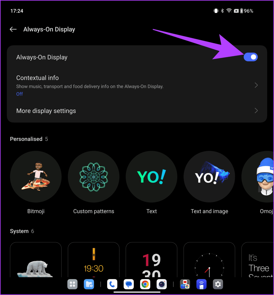 2. enable the toggle next to Always On Display