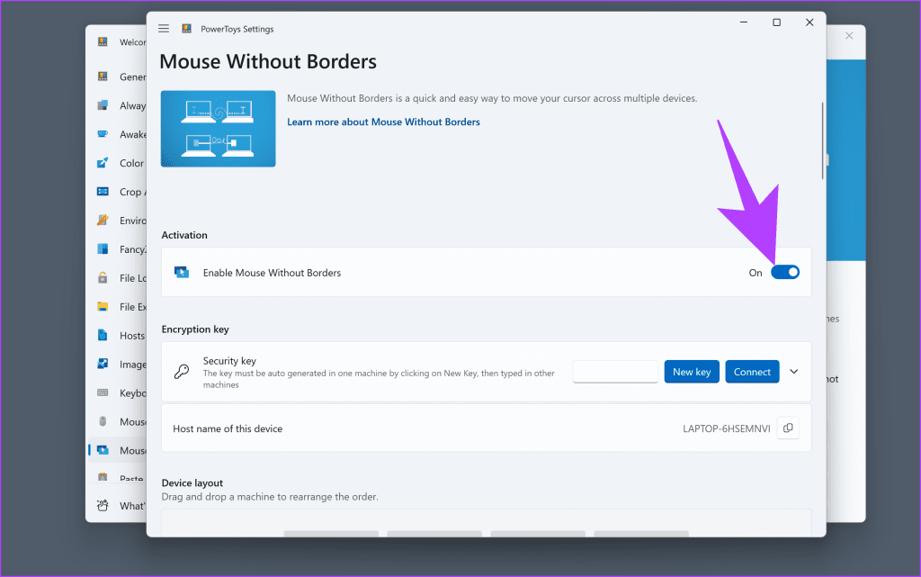 2. enable the toggle next to Enable Mouse Without Borders