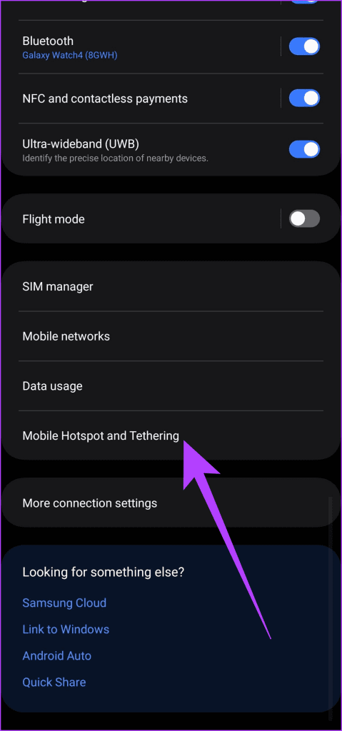 2. tap on Mobile Hotspot and Tethering