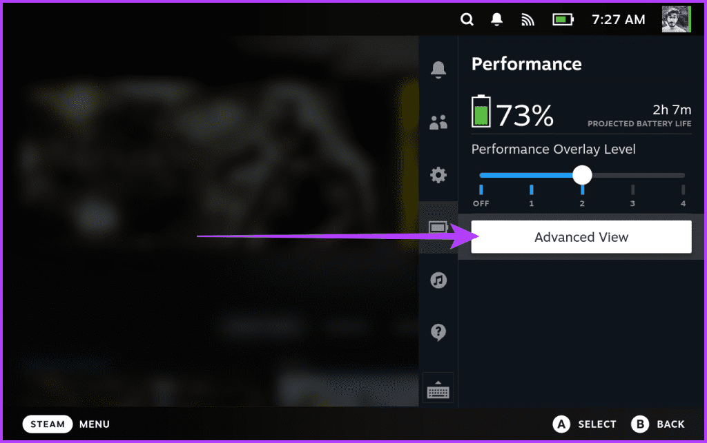 2.1 navigate to the Performance section of the Quick Access Menu. Now tap on Advanced View