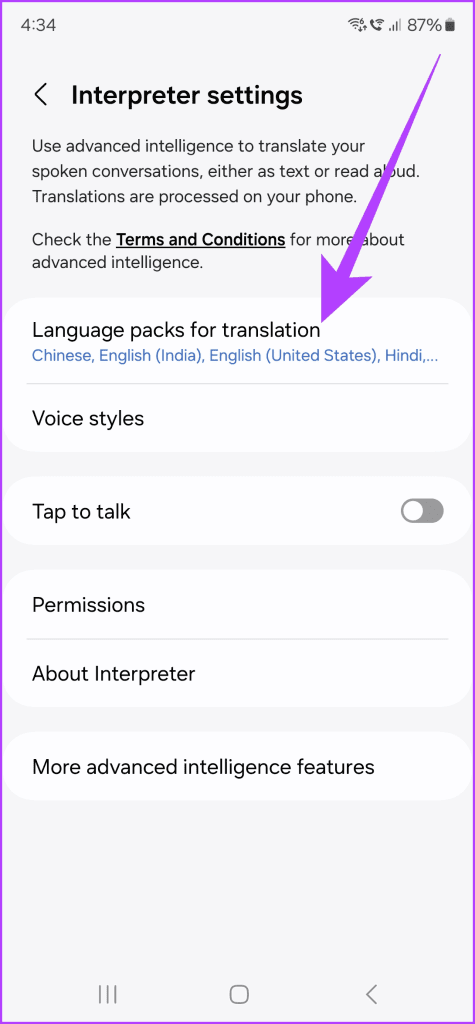 2.3 tap on Language packs for translation
