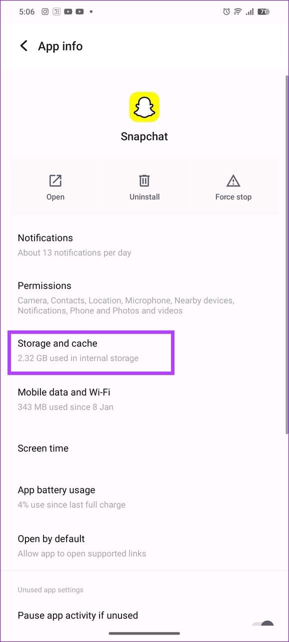 20 configure Snapchat storage and cache
