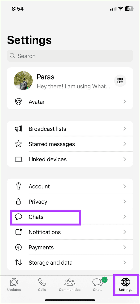20 open chat settings in WhatsApp