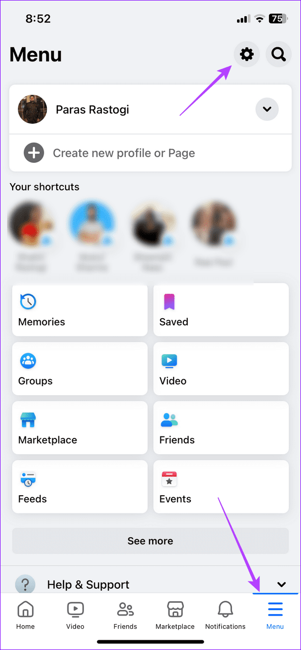 21 Facebook profile menu