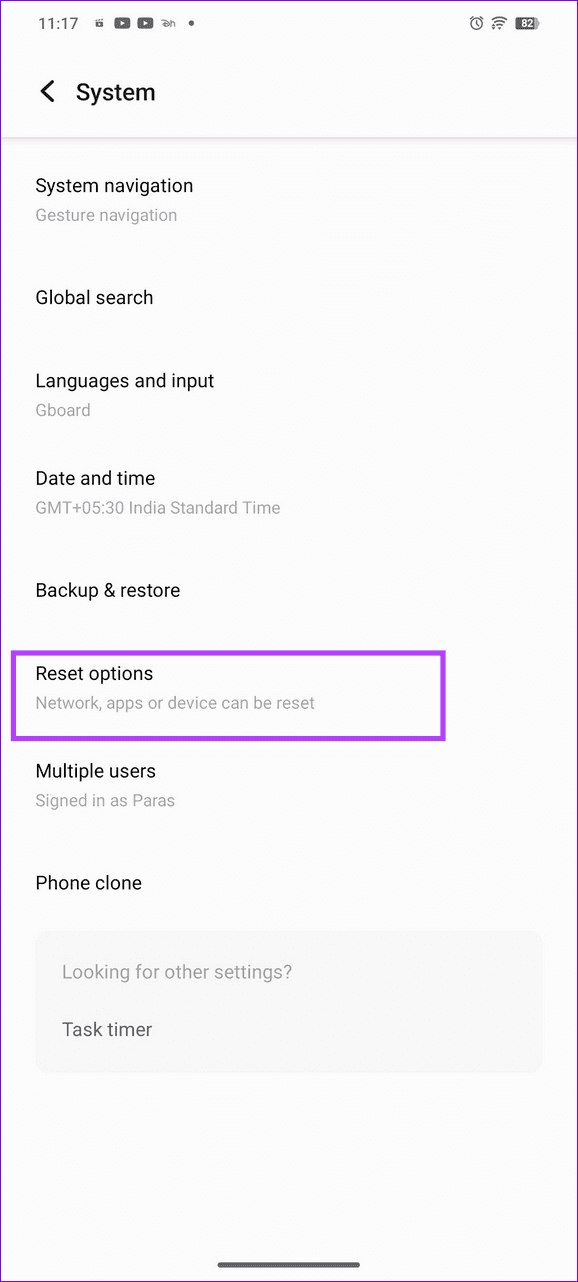22 select reset options