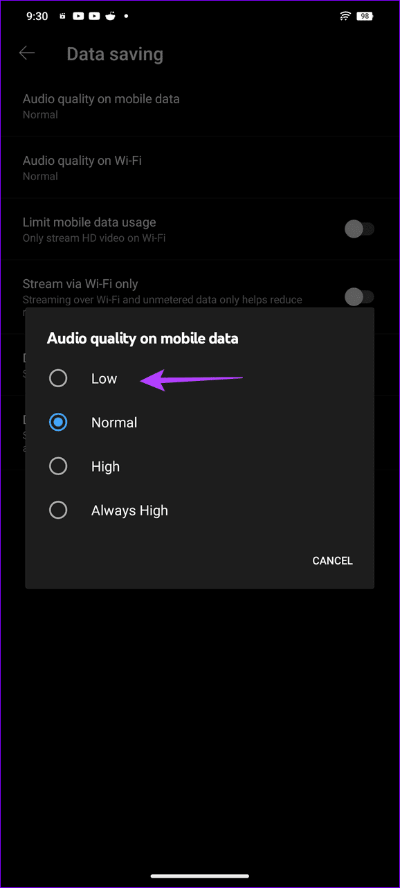 24 switch audio quality on mobile data