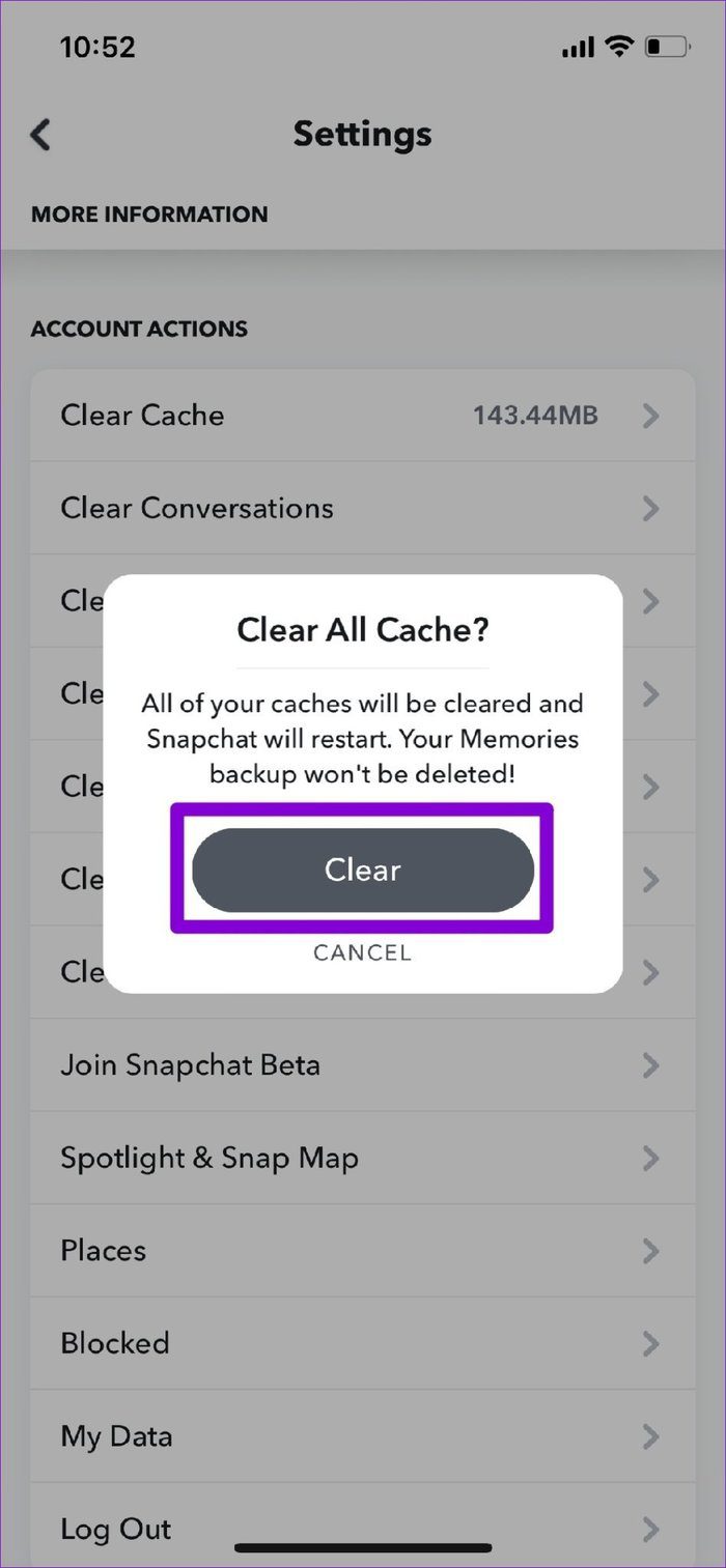 Clear Snapchat Cache