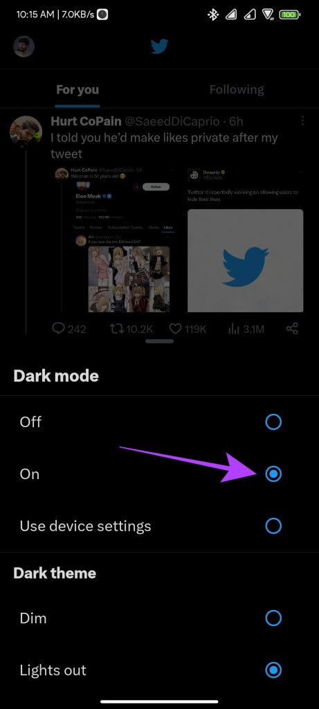 Enable dark mode in Twitter