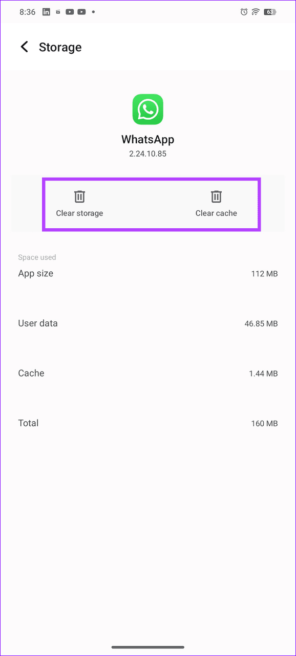 3 clear WhatsApp cache and app data