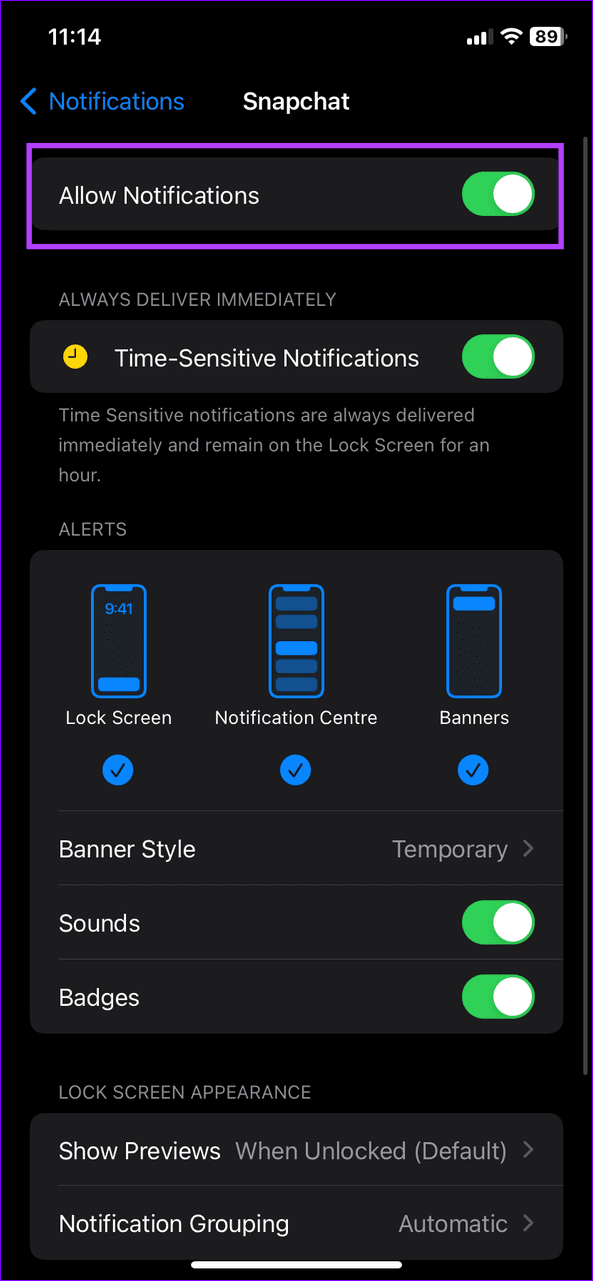 3 enable Snapchat notifications