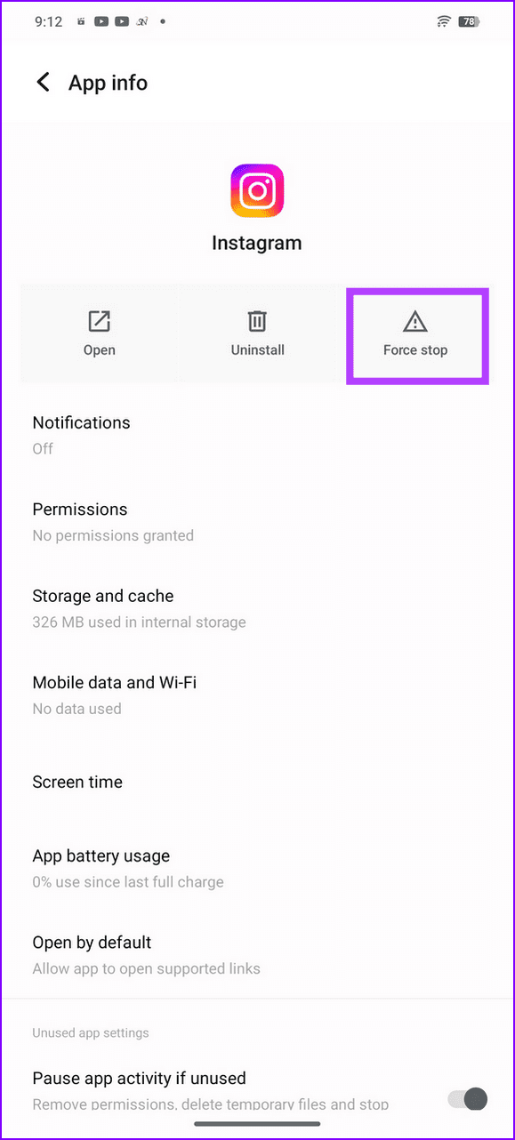 3 force stop Instagram