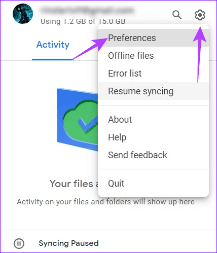 3 open Google Drive preferences