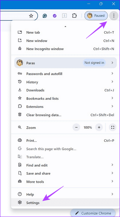 3 open chrome settings