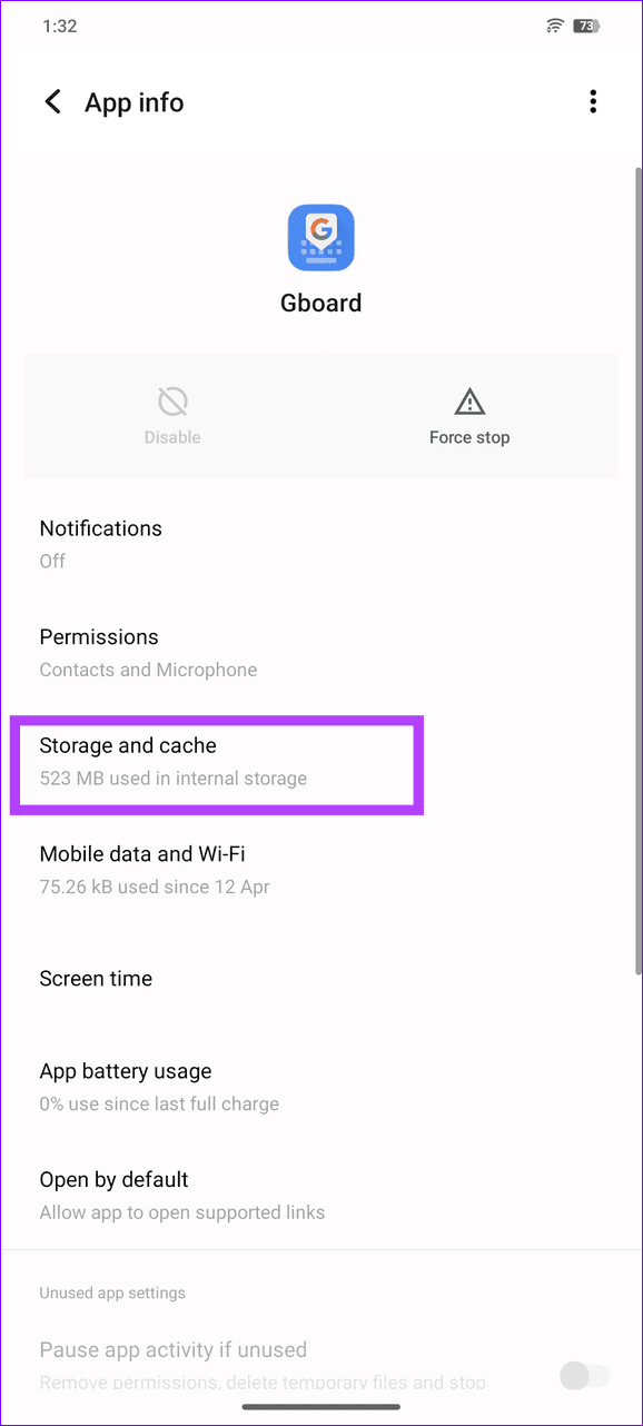3 select Gboard storage and cache