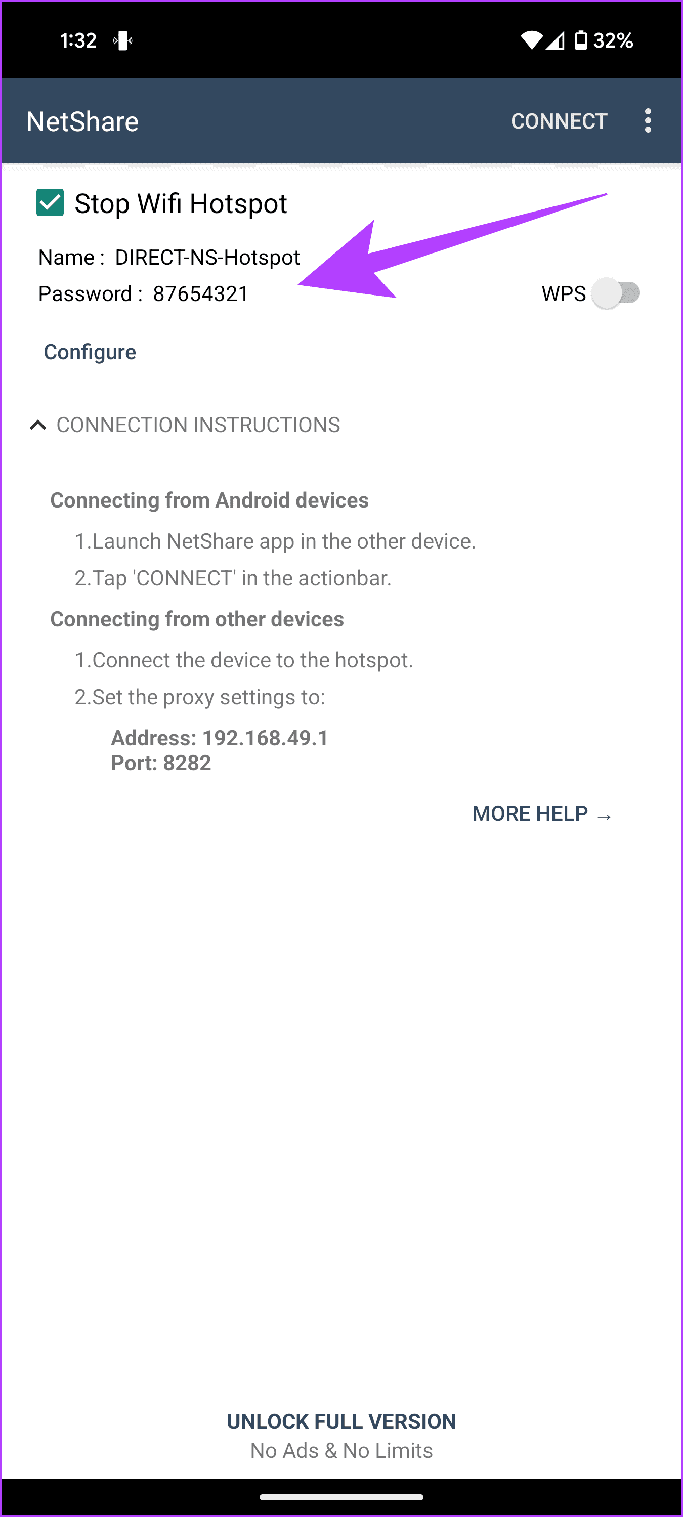 3. The app will now generate a Wi Fi name and password on its own