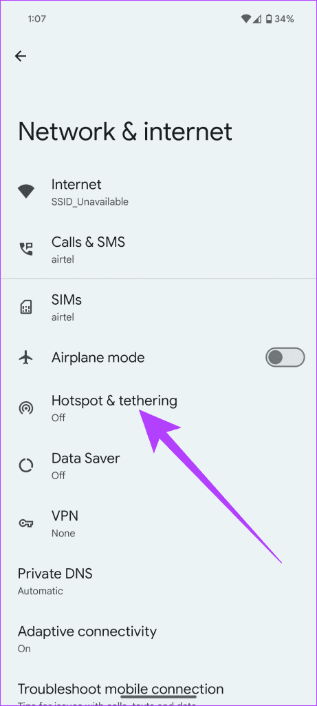 3. go back to the Network Internet settings and tap on Hotspot tethering