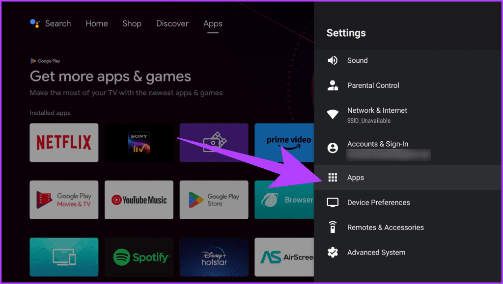 3.1 Navigate to Settings on your Google TV. Then select Apps