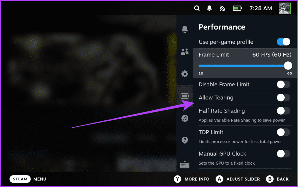 3.1 the Performance Settings section offers multiple options to customize and optimize the Steam Decks performance