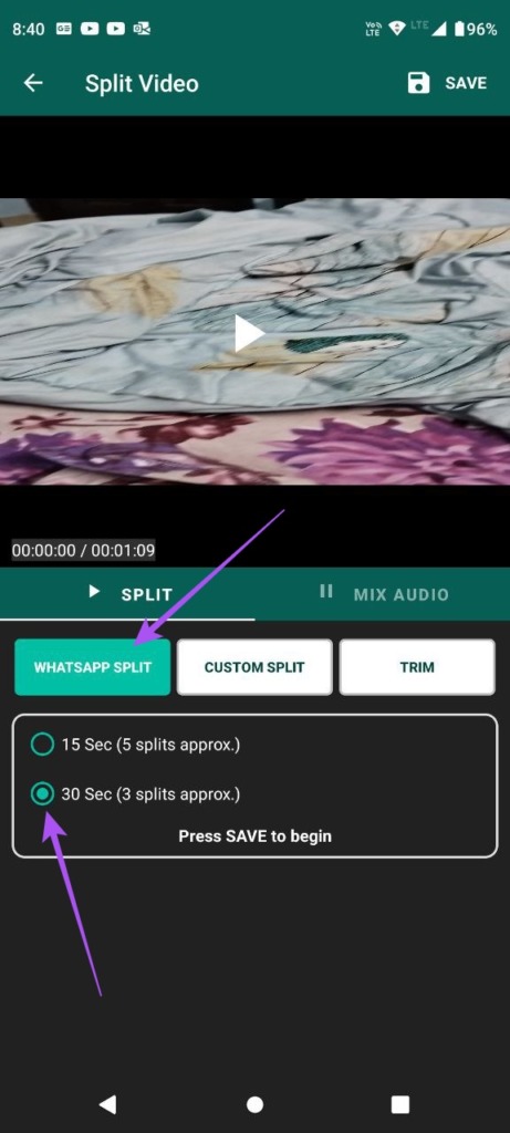 split video in 30 seconds for WhatsApp status android 