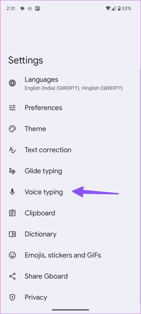 voice typing settings for Gboard