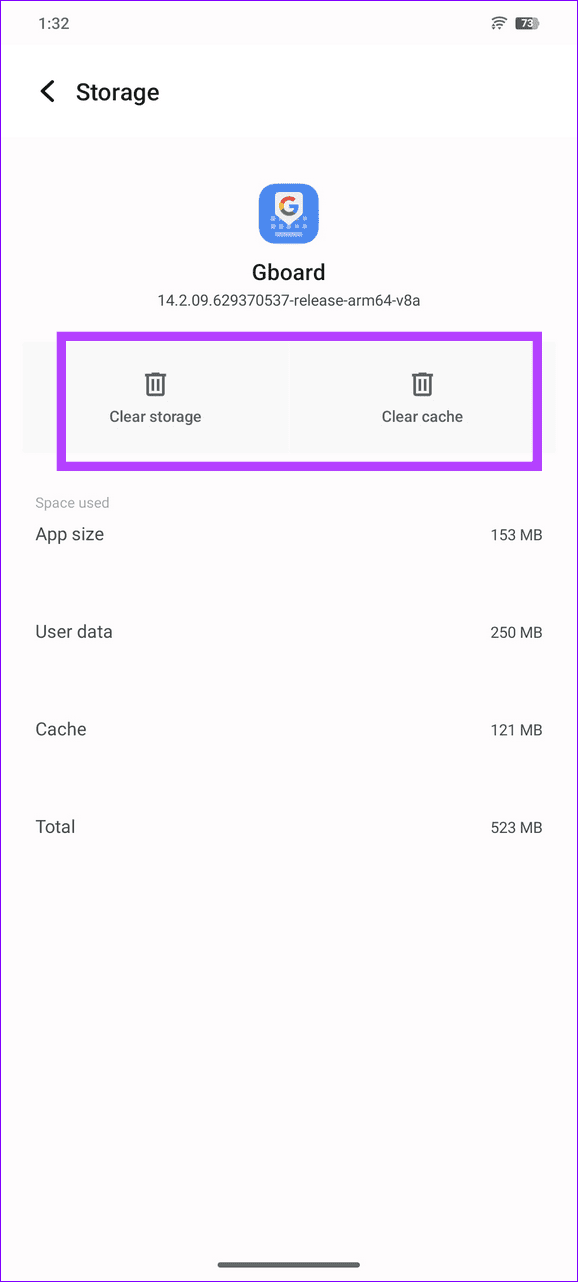 4 clear Gboard cache and app data