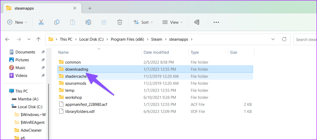 4 open the downloading foder and delete the game folder