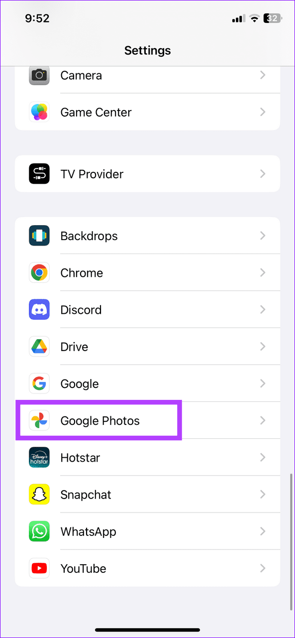 4 select Google Photos in iOS settings