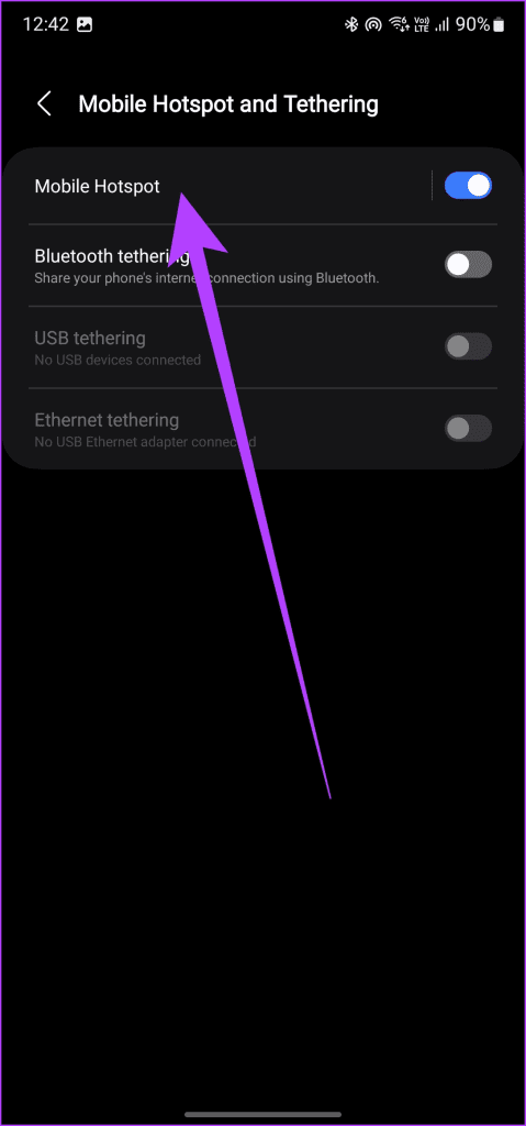 4. You can also tap on the Mobile Hotspot text if you wish to modify the hotspot settings