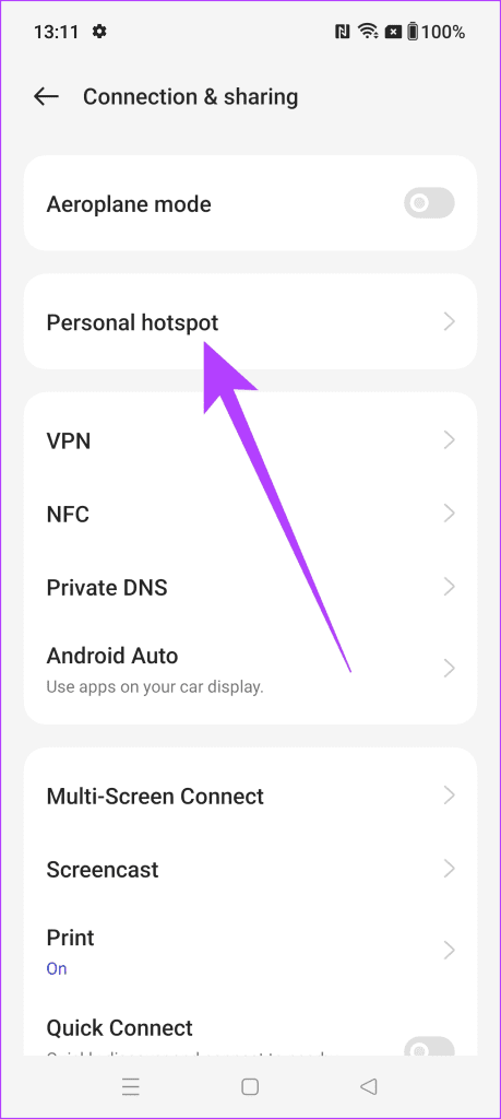 4. tap on Personal Hotspot