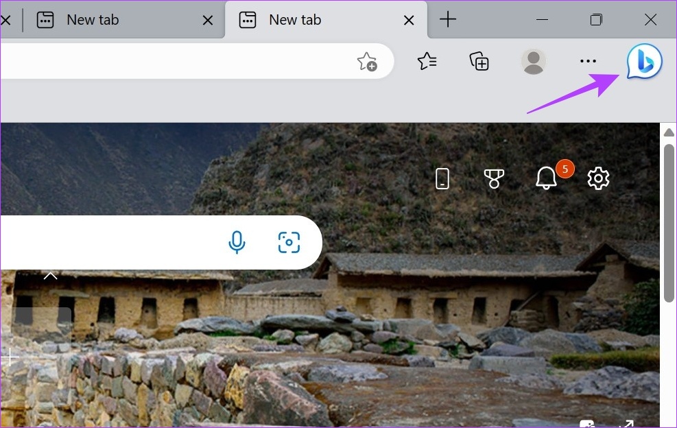 Hover over or click on the Bing icon