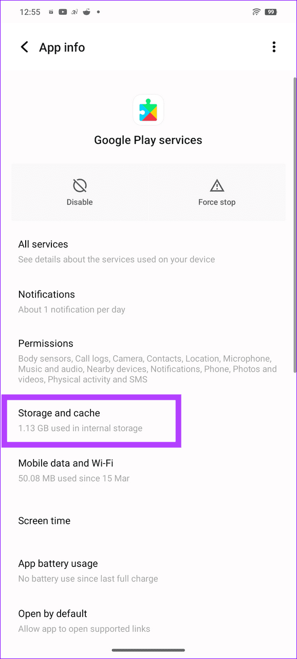 5 select Google Play services cache and app data