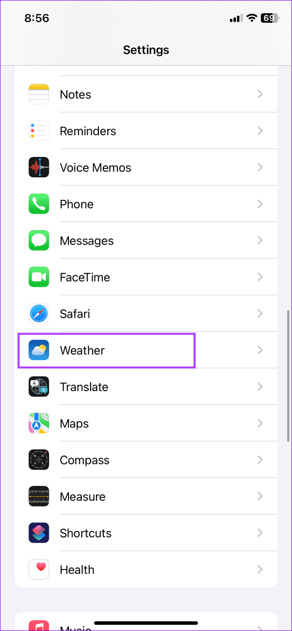 5 select weather under iPhone settings