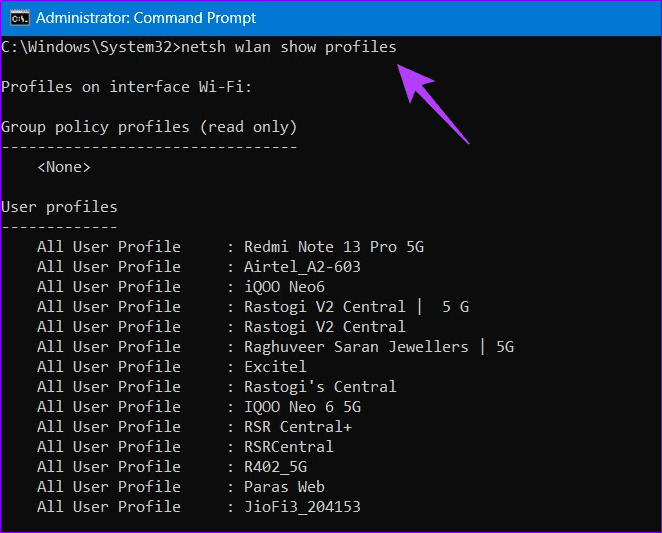 5 view saved networks in CMD