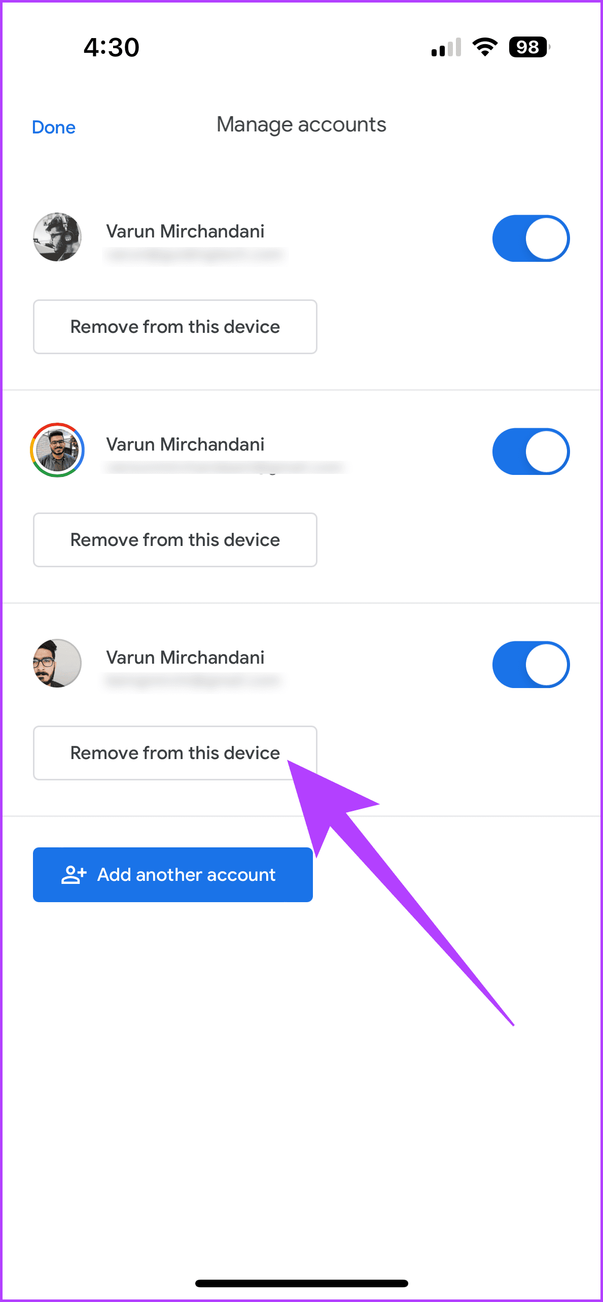 5. Tap on remove from this device What Happens When You Remove Google Account from iPhone