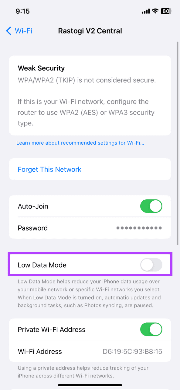 6 disable low data mode