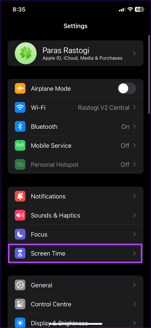 6 open Screen Time settings