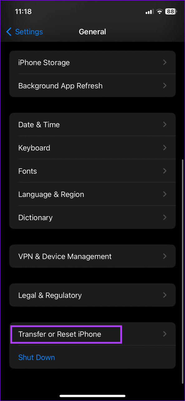 6 select Transfer or Reset iPhone