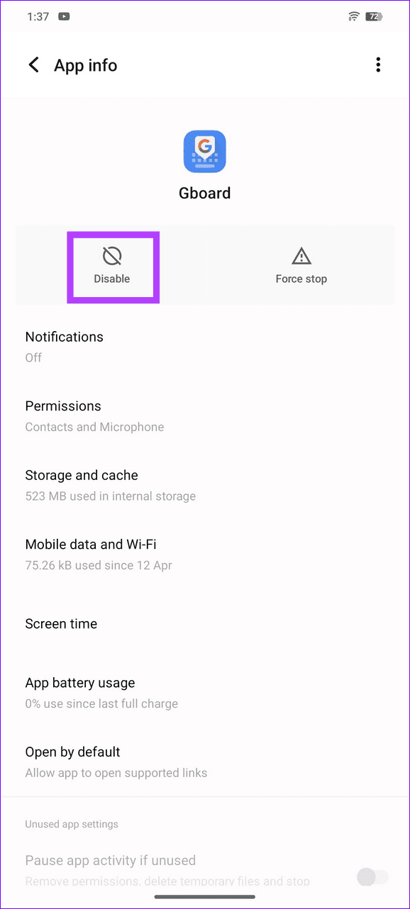 7 disable the Gboard app