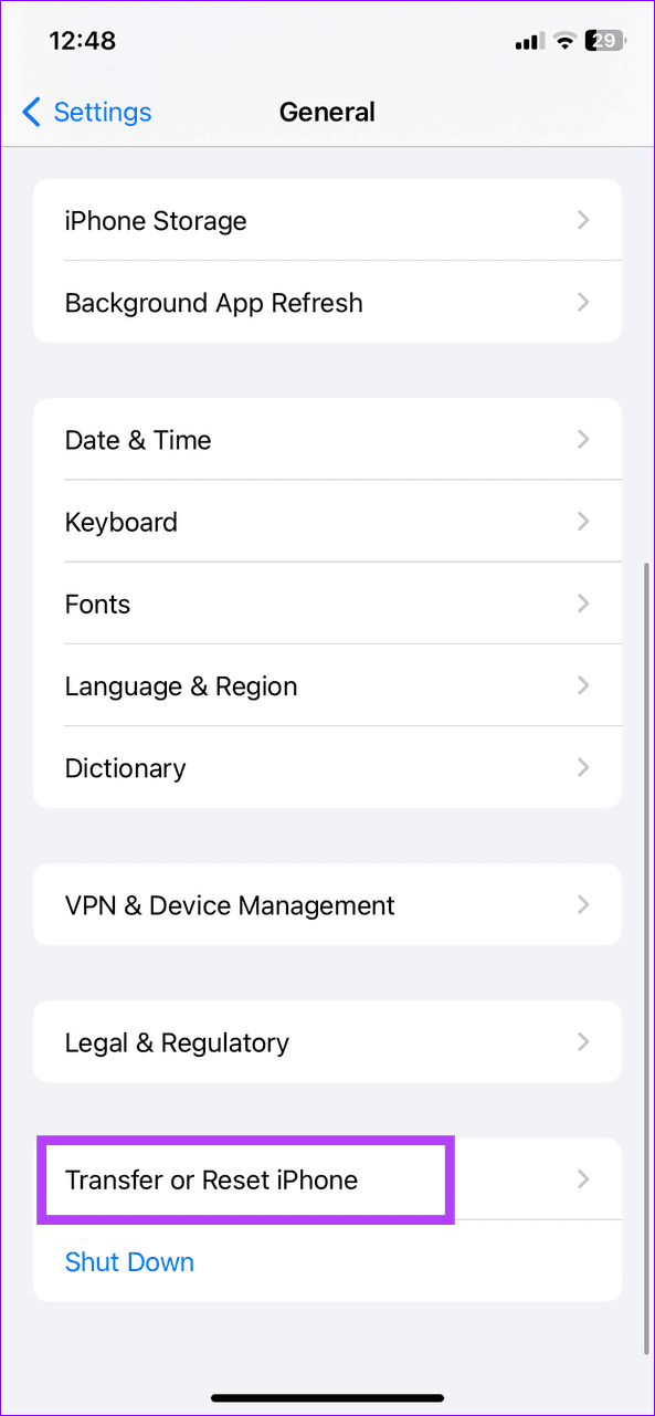 7 select Transfer or reset iPhone