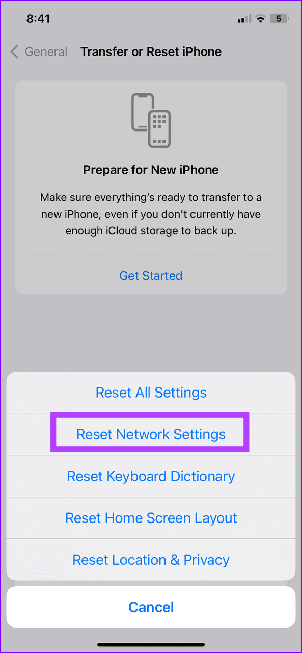 7 select reset all network settings